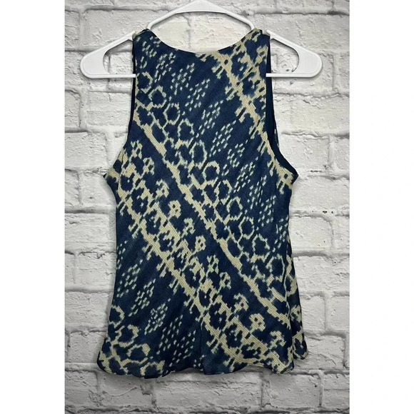 Lauren Ralph Lauren Vneck wrap Silk Linen tank top Cream Indigo SZ 8 - Picture 2 of 7